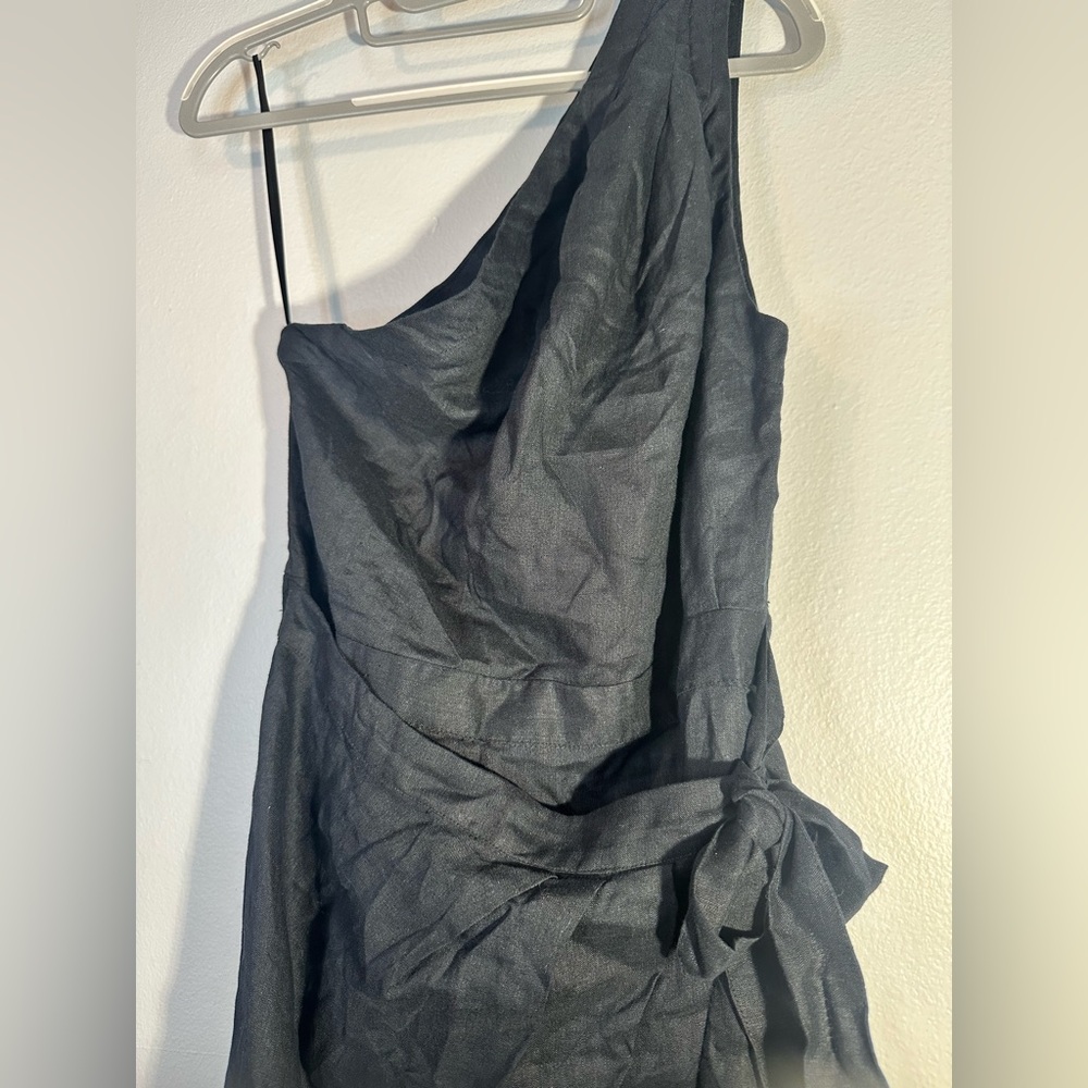 Anthropologie linen Black One-Shoulder Dress size 4 - Picture 3 of 6